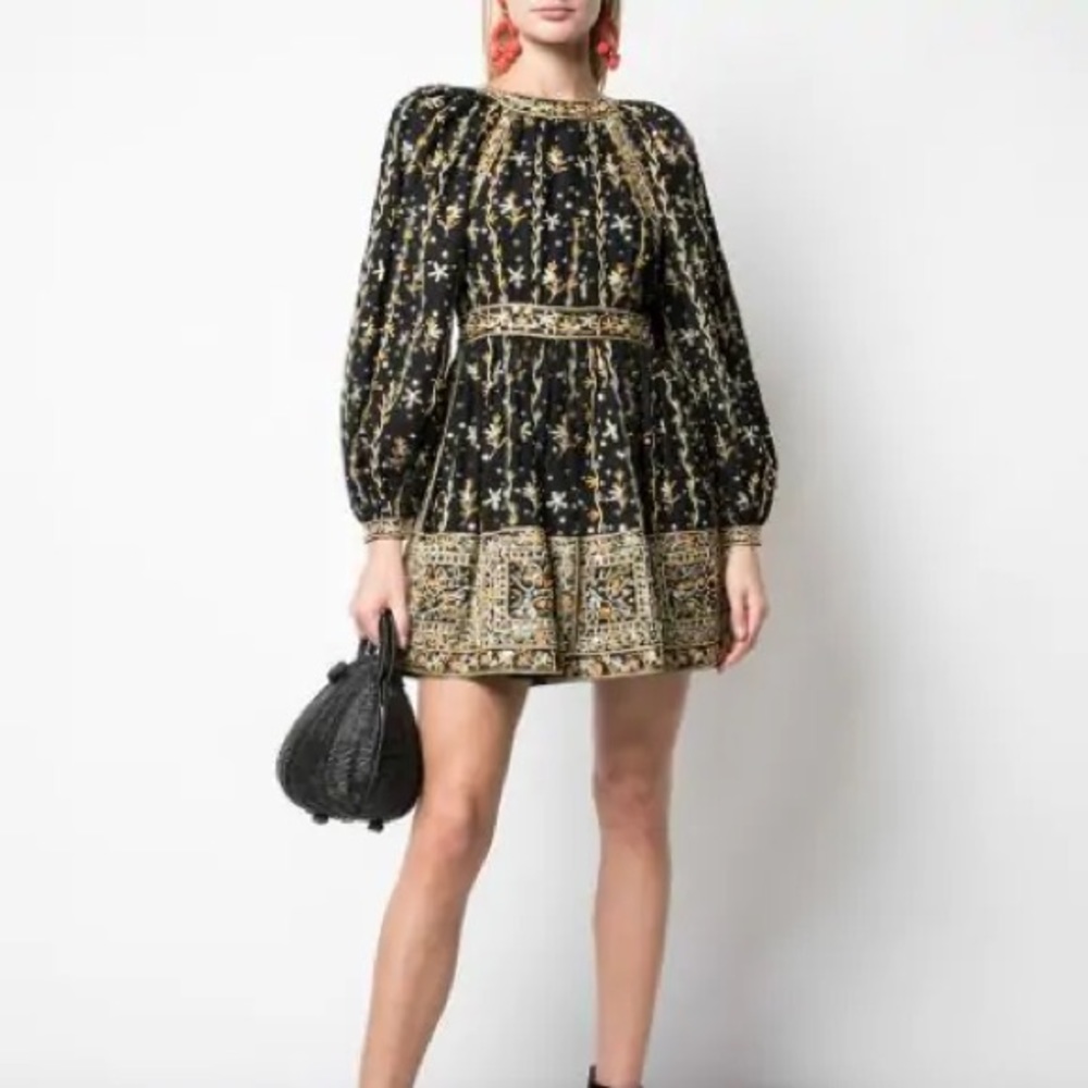 Ulla Johnson Daya Embroidered Mini Dress In Noir